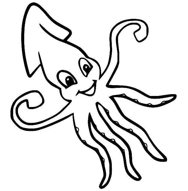 Smiling Squid Coloring Page