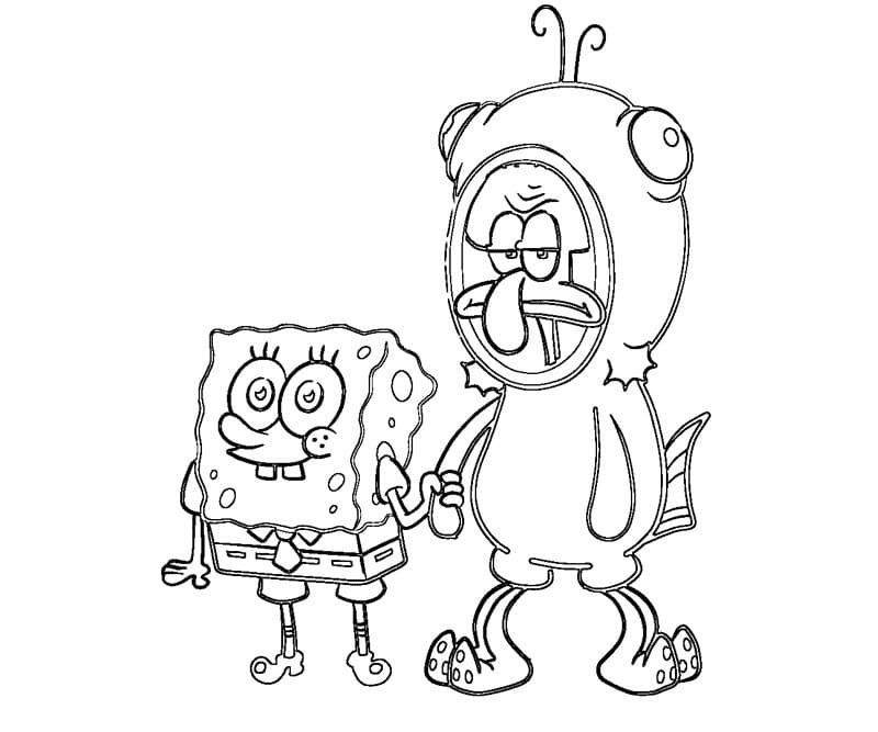 Spongebob with Squidward Coloring Pages