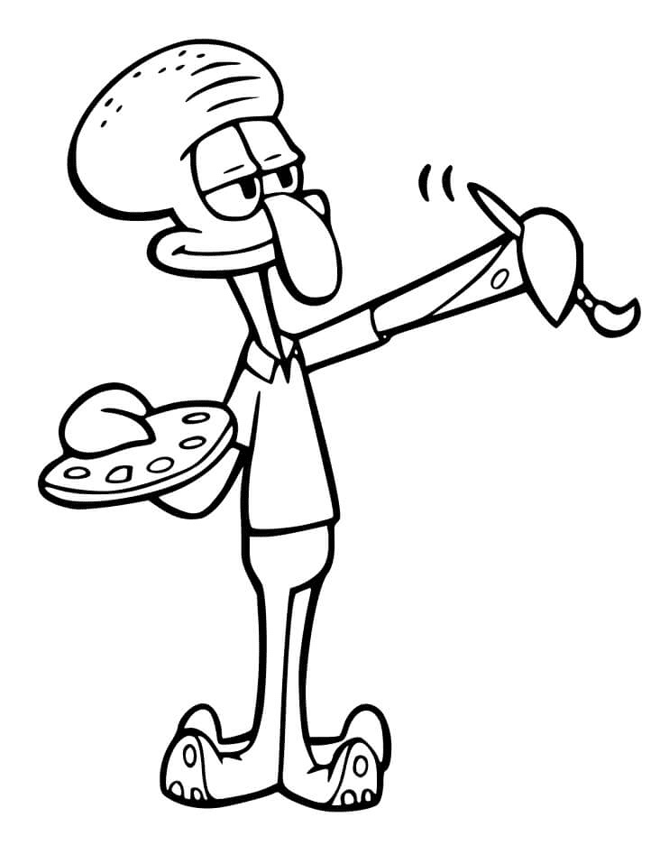 Squidward Painting Coloring Page