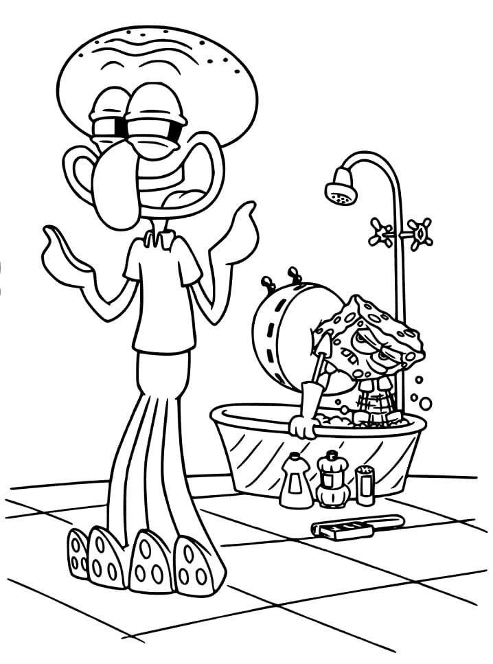 Squidward Smiling Coloring Page