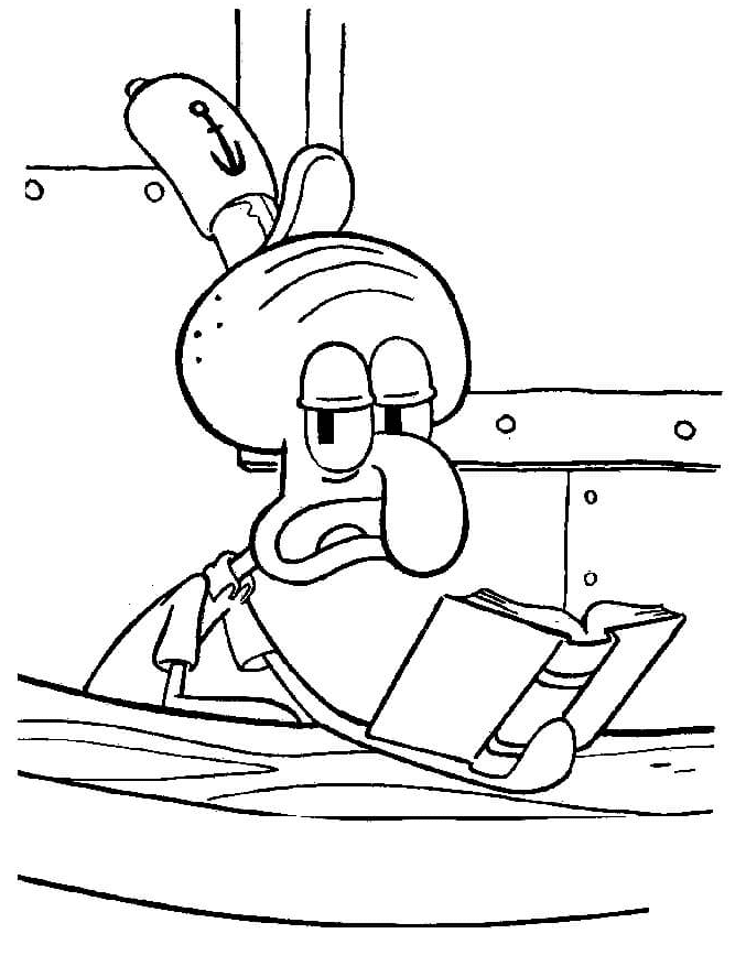 Squidward Tentacles Reading Coloring Page