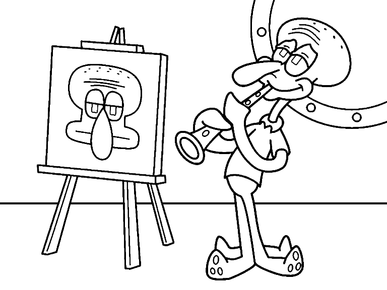 Squidward and Picture Coloring Page