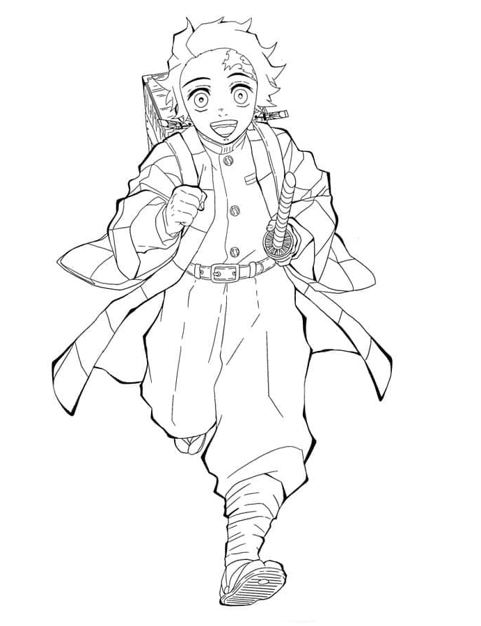 Tanjiro Running Coloring Pages
