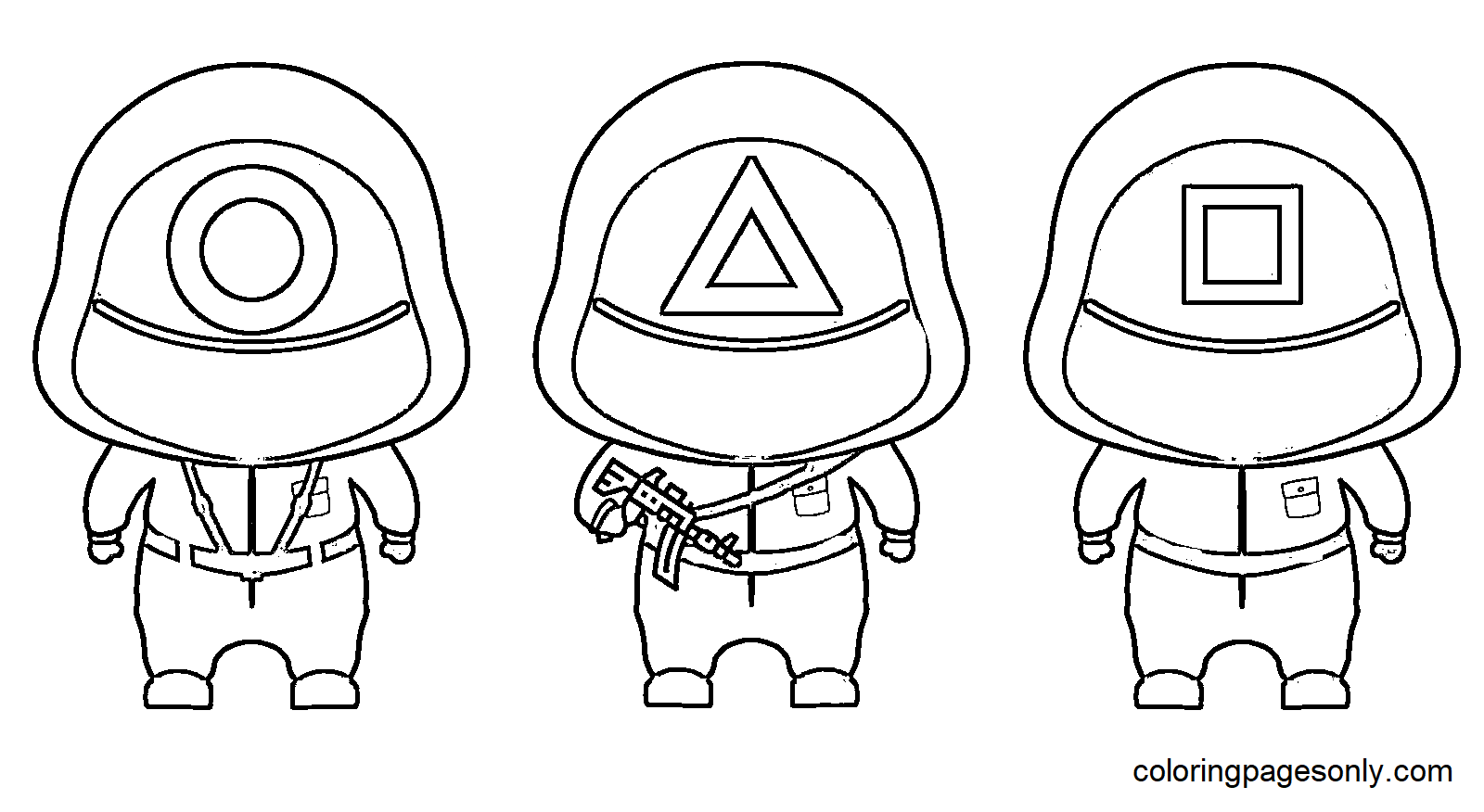 Three Soilders Squid Game Coloring Page
