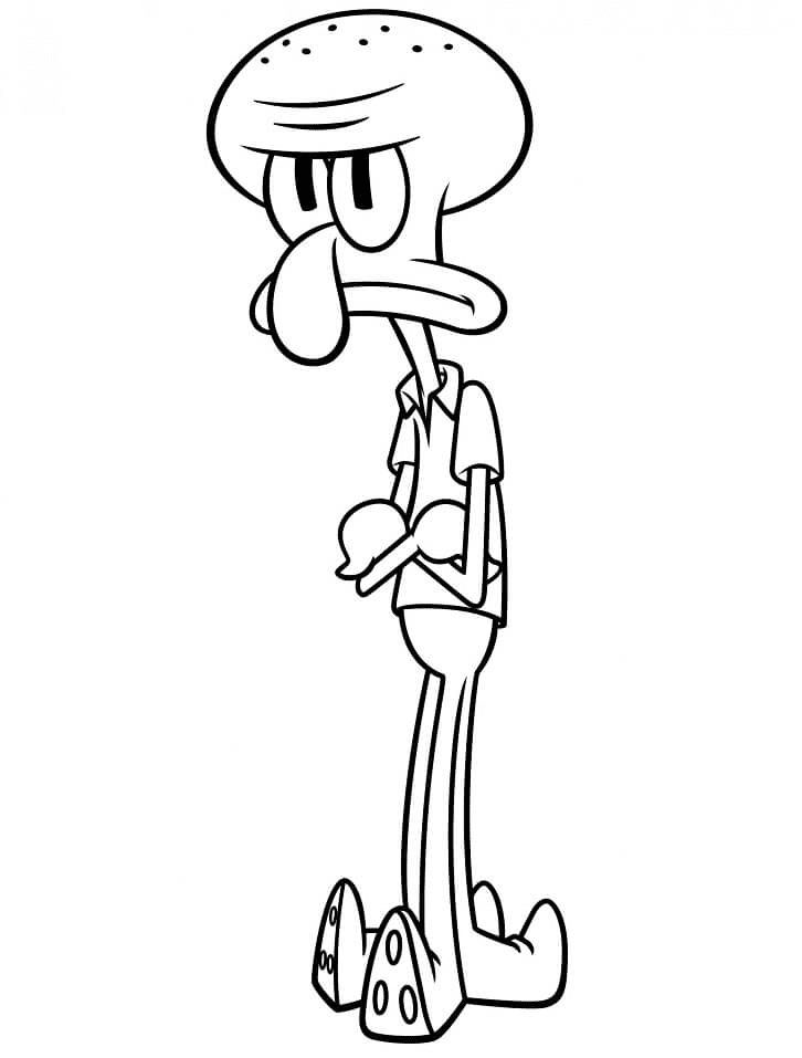 Tired Squidward Tentacles Reading Coloring Page