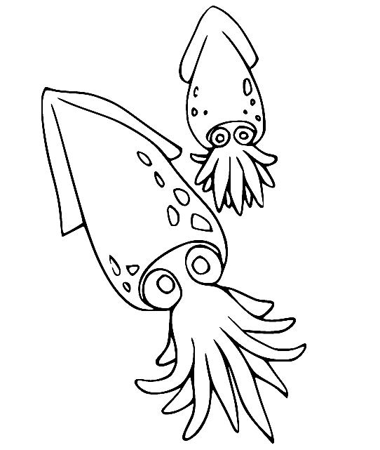 Two Cute Squid Coloring Pages
