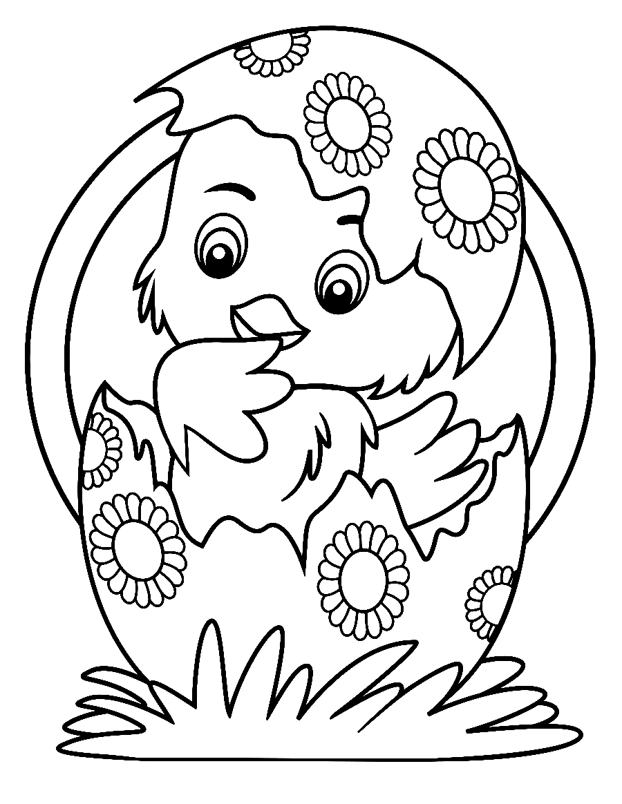 Baby Chick in Easter Egg Coloring Page