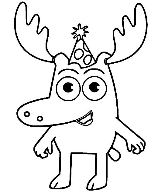 Baby Moose in the Birthday Hat Coloring Page