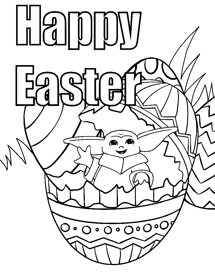 Baby Yoda in Easter Egg Coloring Page