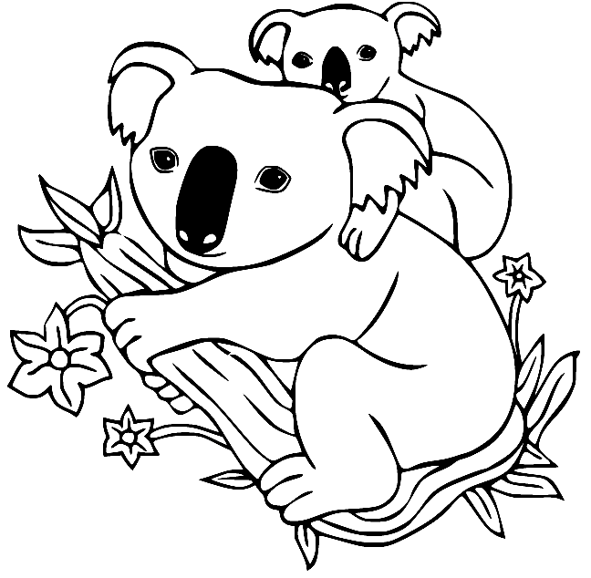 Baby and Mother Koala Coloring Page