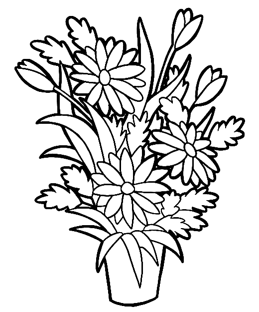 Beautiful Flowers in Pot Coloring Page