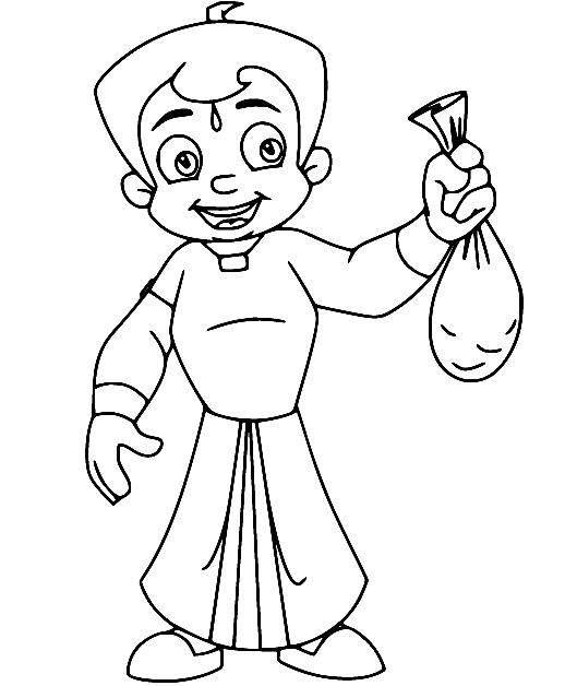 Bheem Holds a Bag Coloring Page