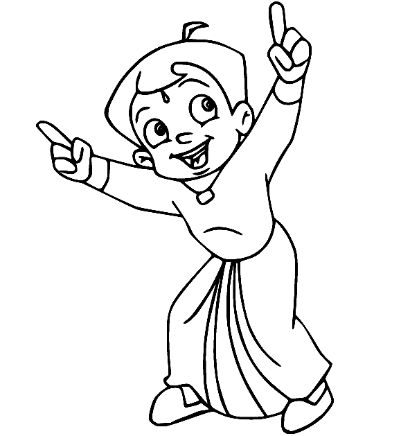 Bheem Holds out Two Fingers Coloring Page