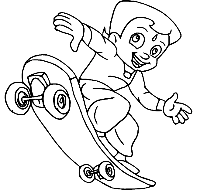 Bheem Playing Skateboard Coloring Page