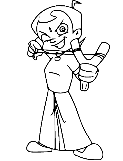 Bheem Playing a Slingshot Coloring Page