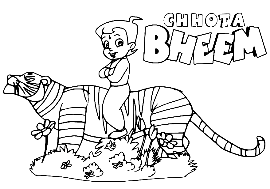 Bheem Riding a Tiger Coloring Page