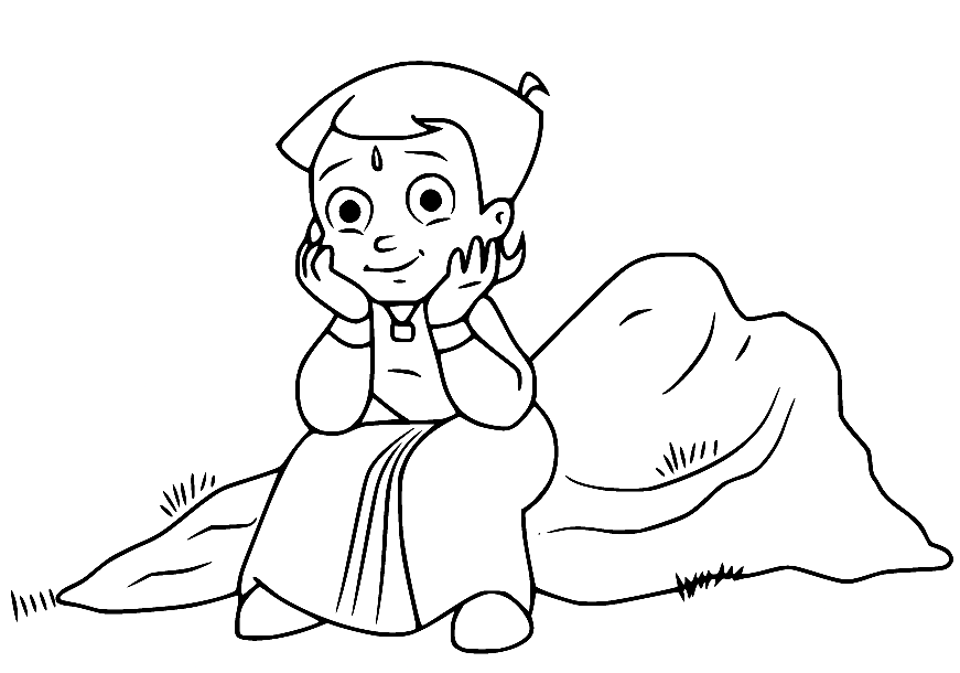 Bheem Sits by the Rock Coloring Page