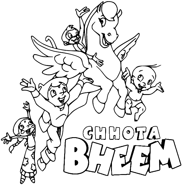 Bheem with a Pegasus Coloring Page