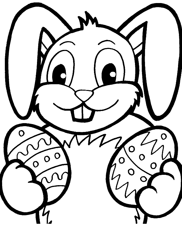 Bunny Holding Two Easter Eggs Coloring Pages