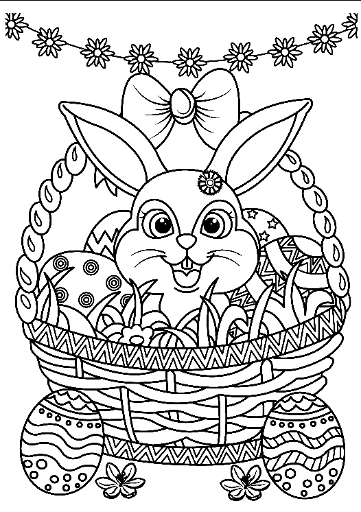 Bunny in Easter Basket Coloring Pages