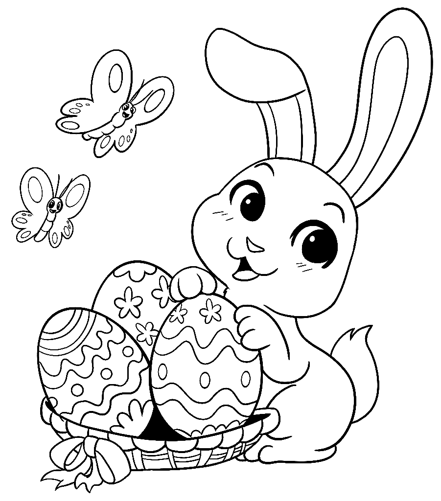 Bunny with Easter Basket Coloring Page