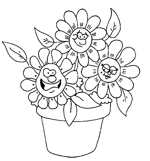 Cartoon Flowers In Pot Coloring Pages