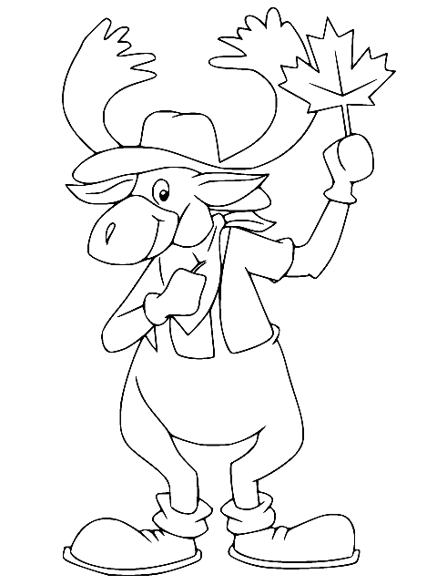 Cartoon Moose Holds a Leaf Coloring Page