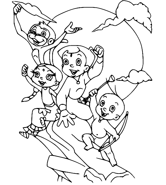 Chota Bheem with Best Friends Coloring Page