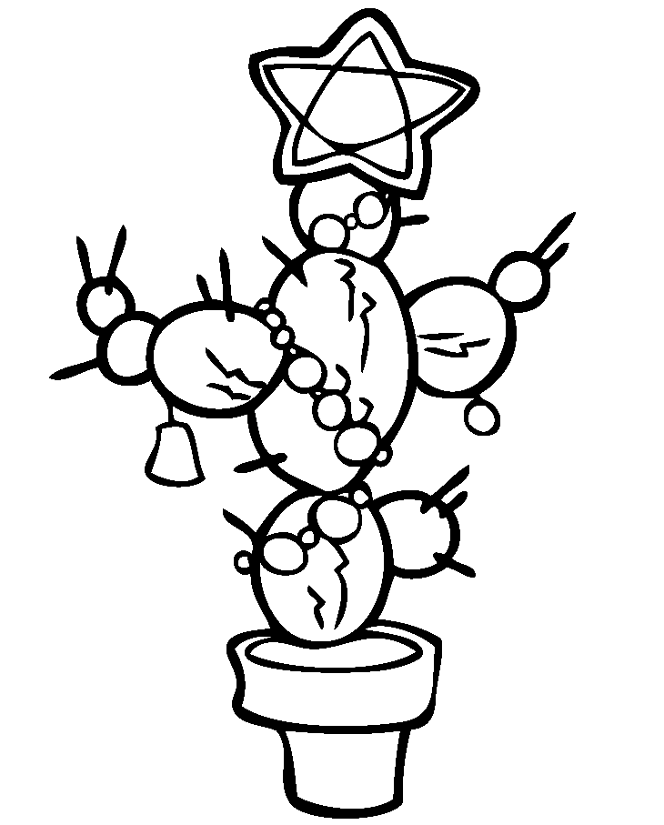 Christmas Cactus Flower Pot Coloring Pages