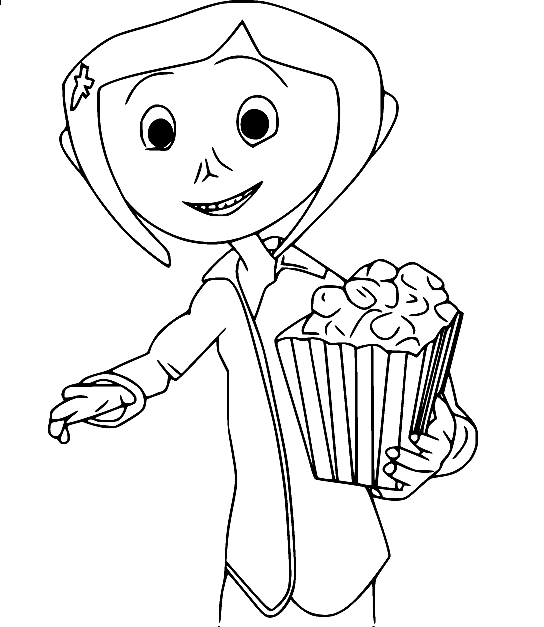 Coraline tient du pop-corn de Coraline