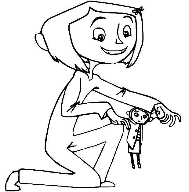 Coraline Playing Her Toy Coloring Page