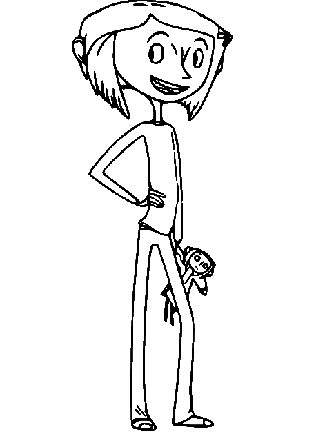 Coraline with Toy Coloring Page