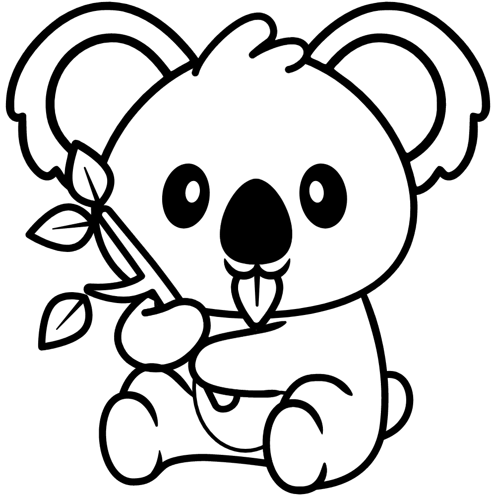 Cute Koala Eating Leaves Coloring Pages