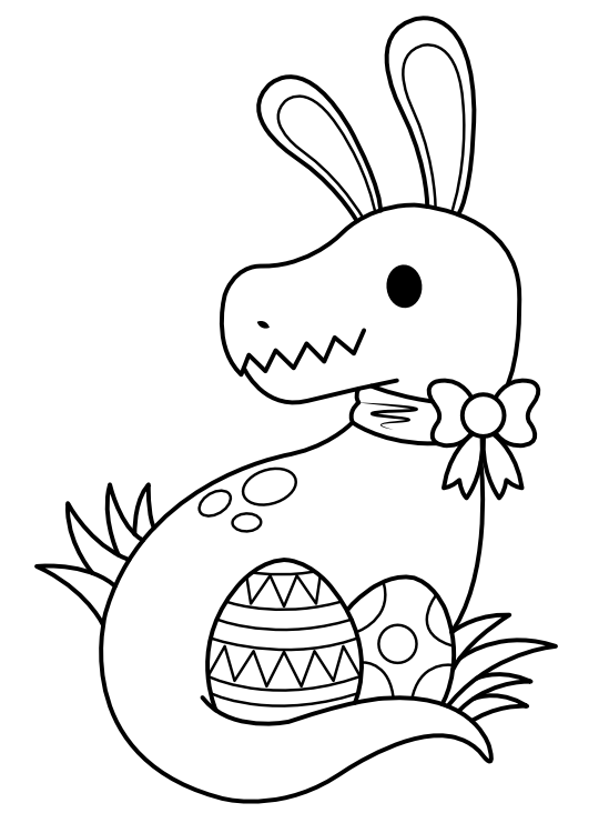 Desenho de dinossauro usando orelhas de coelhinho da Páscoa para colorir