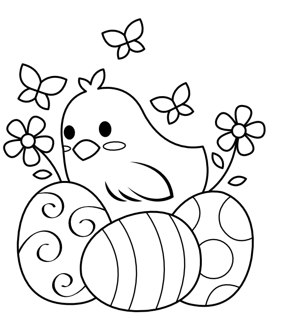 Easter Chick With Eggs Coloring Page
