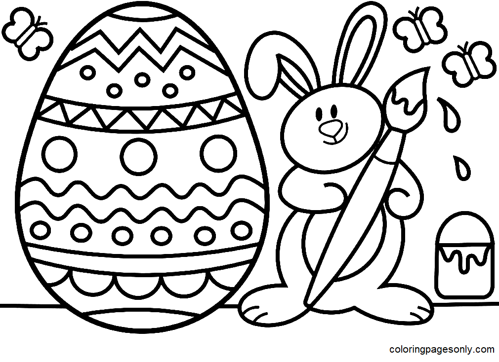 Easter Eggs and Easter Bunny Coloring Page