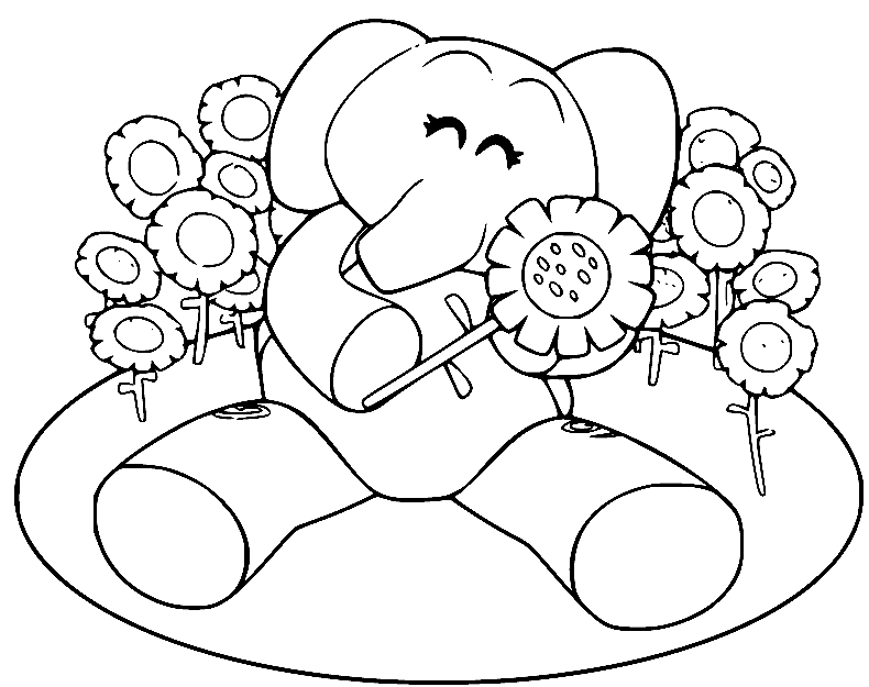 Elly and Sunflowers Coloring Page