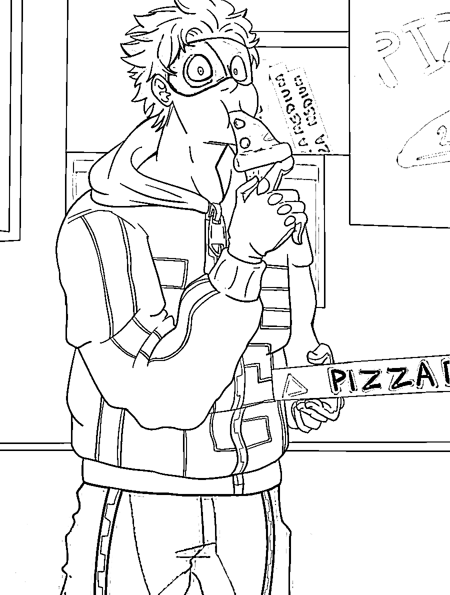 Fat Gum eating Pizza Coloring Page