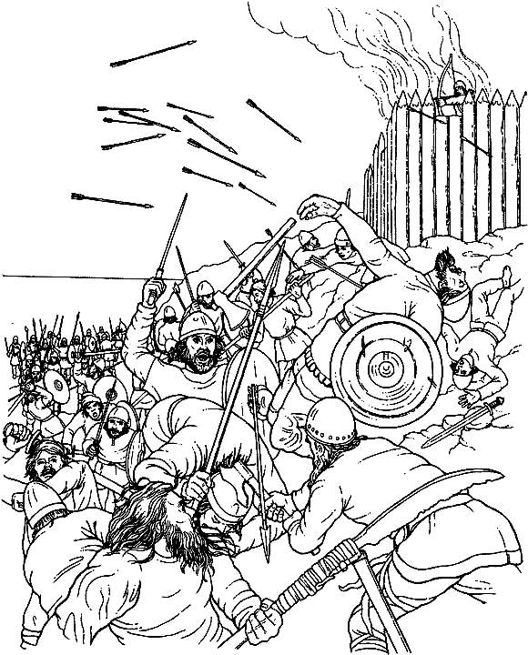Fight In A Burning Village Coloring Page