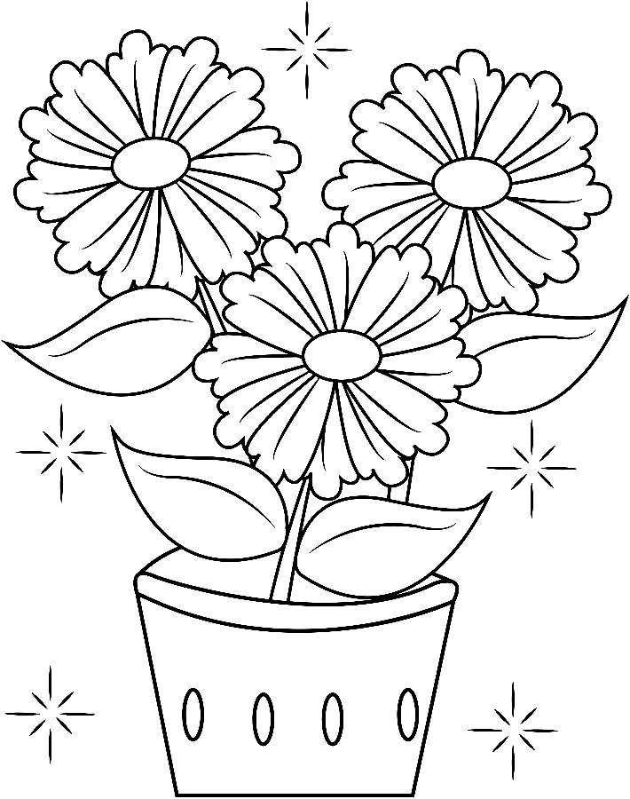 Flower Pot For Kids Coloring Pages