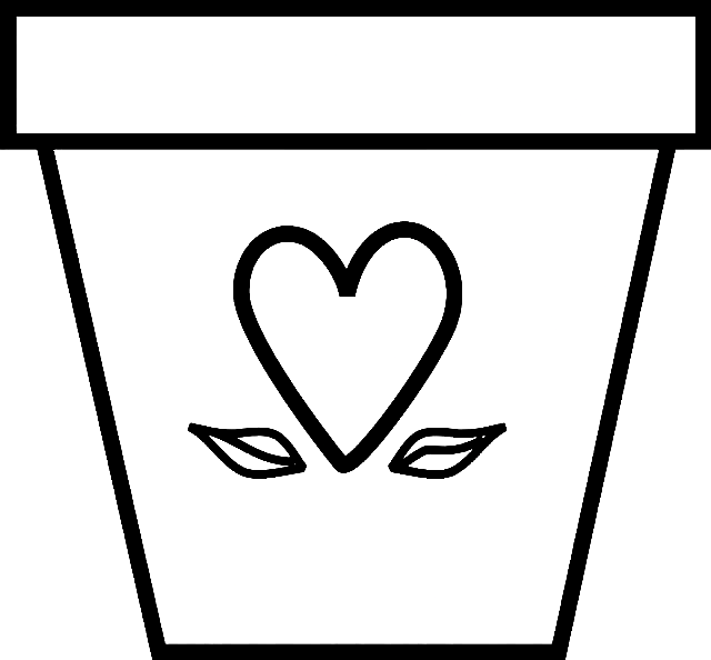 Flower Pot with Heart Coloring Page