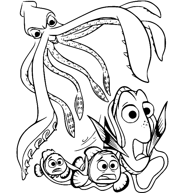 Giant Squid and Dory Coloring Pages