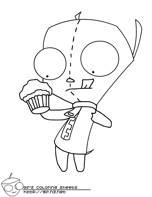 Gir with Cupcakes Coloring Page