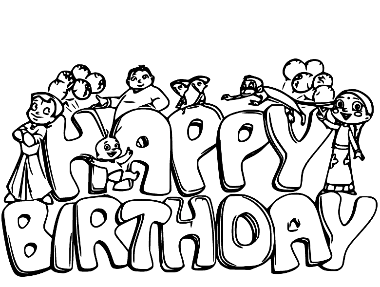 Happy Birthday Bheem Coloring Page