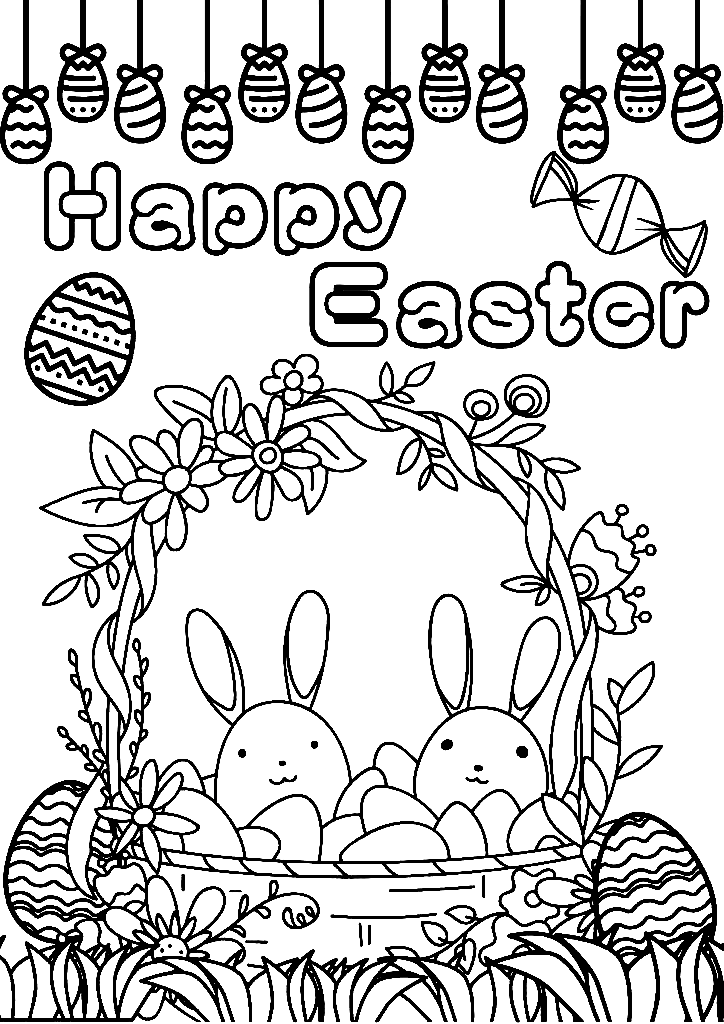 复活节彩蛋篮里的野兔