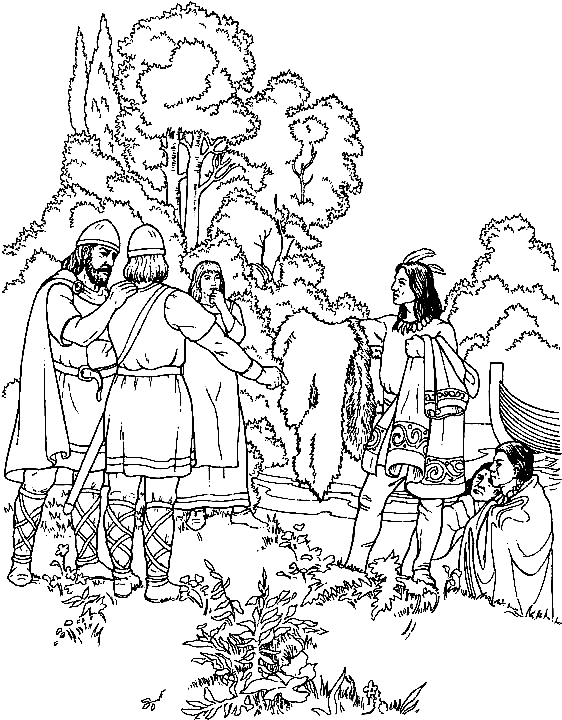 Indians are Offering Gifts to Vikings Coloring Page