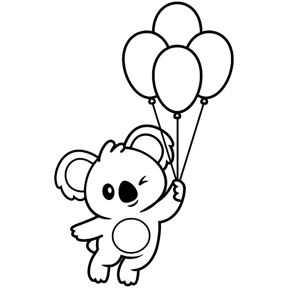 Koala with Balloons Coloring Page
