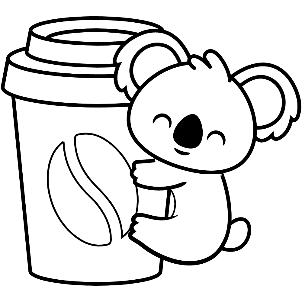 Koala With Coffee Coloring Pages