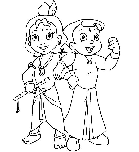 Krishna and Bheem Coloring Page
