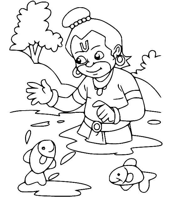 Krishna in the Water Coloring Page